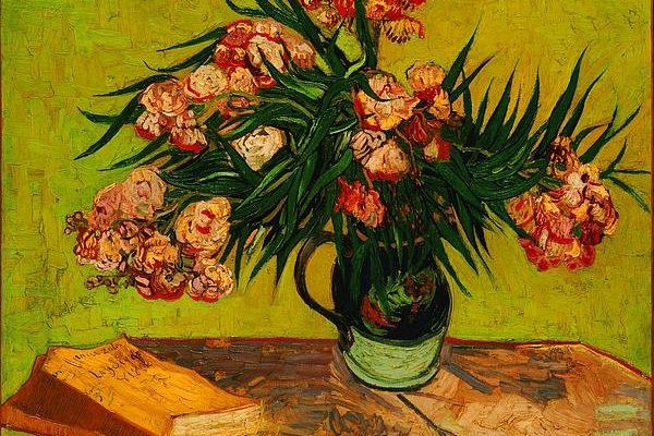 Vase With Oleanders And Books Print